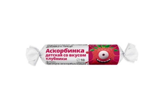 Витатека Аскорбинка детская с сахаром, 2.9 г, таблетки, клубника, 10 шт.