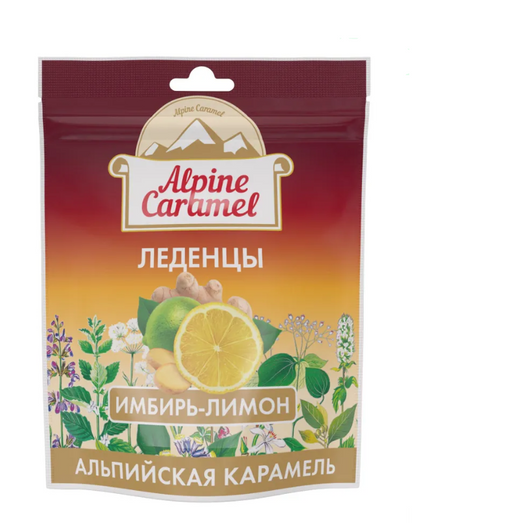 Alpine Caramel Леденцы, Лимон-Имбирь, 75 г, 1 шт.