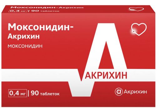 Моксонидин-Акрихин, 0,4 мг, таблетки, покрытые пленочной оболочкой, 90 шт.